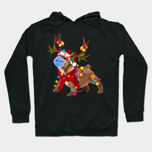 Bulldog Reindeer With Face Mask  Christmas Light Funny Shirt Hoodie